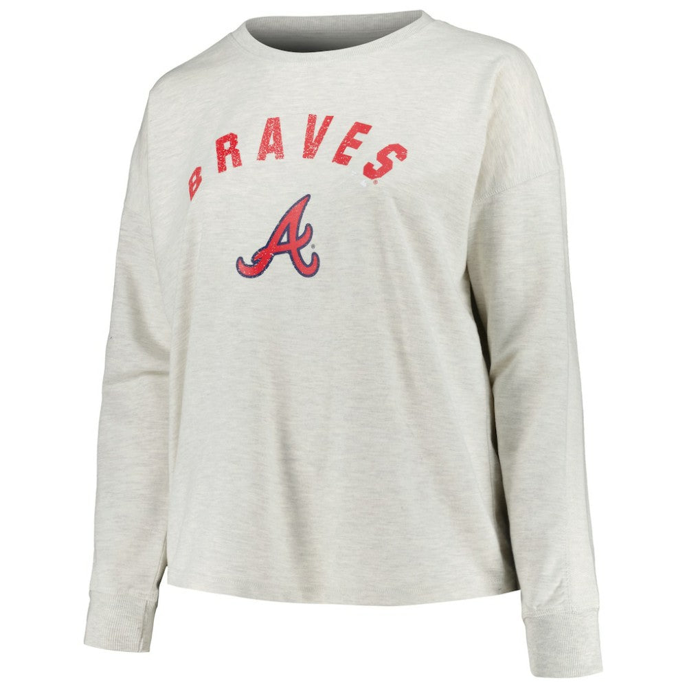 Atlanta Braves Profile Women's Plus Size French Terry Pullover Sweatshirt - Oatmeal - MLB Lifestyle