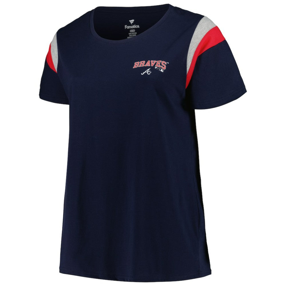 Atlanta Braves Profile Women's Plus Size Scoop Neck T-Shirt - Navy - MLB on Sale