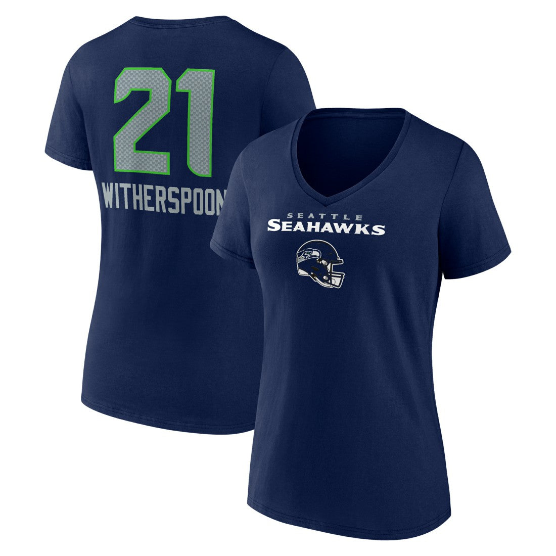 Devon Witherspoon Seattle Seahawks Women's Team Wordmark Player Name & Number V-Neck T-Shirt College Navy