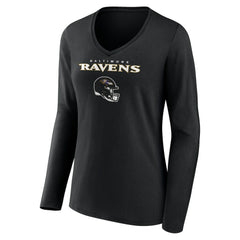 Roquan Smith Baltimore Ravens Women's Team Wordmark Player Name & Number Long Sleeve V-Neck T-Shirt Black