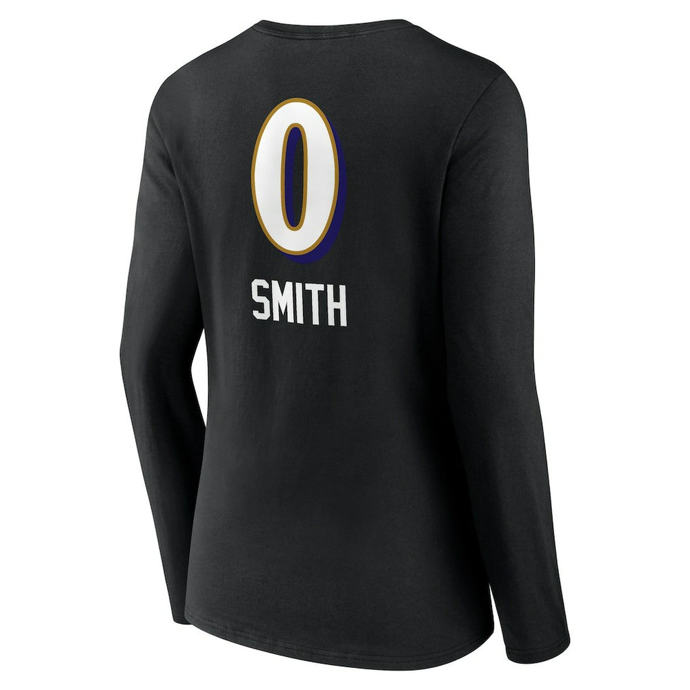Roquan Smith Baltimore Ravens Women's Team Wordmark Player Name & Number Long Sleeve V-Neck T-Shirt Black