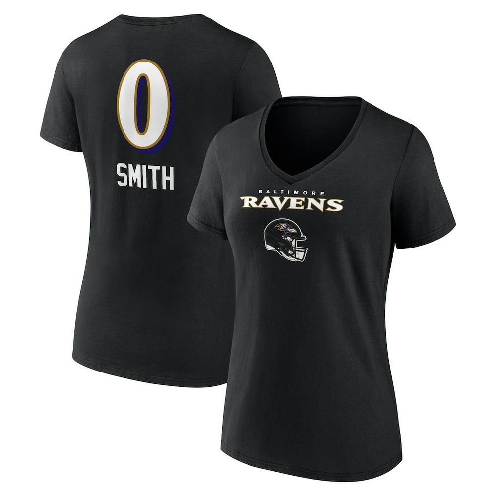 Roquan Smith Baltimore Ravens Women's Team Wordmark Player Name & Number V-Neck T-Shirt Black