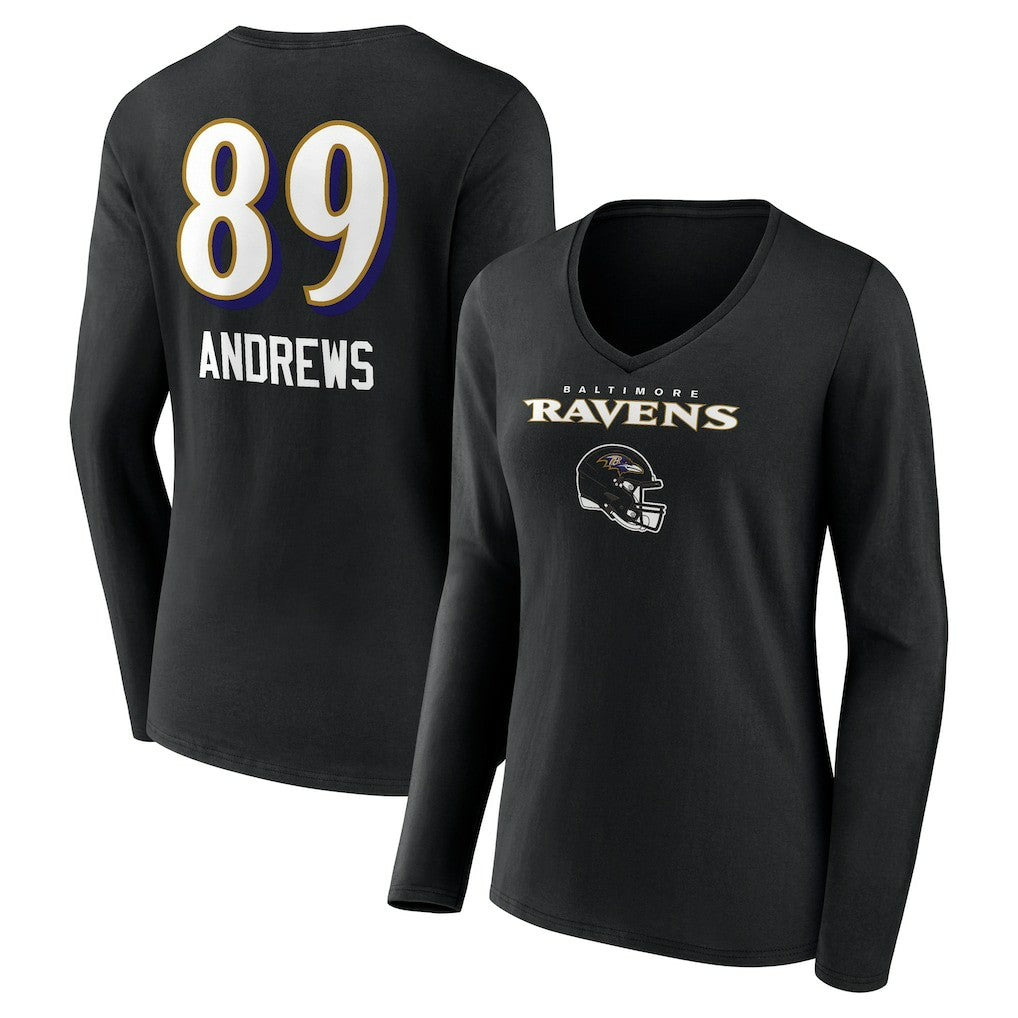 Mark Andrews Baltimore Ravens Women's Team Wordmark Player Name & Number Long Sleeve V-Neck T-Shirt Black