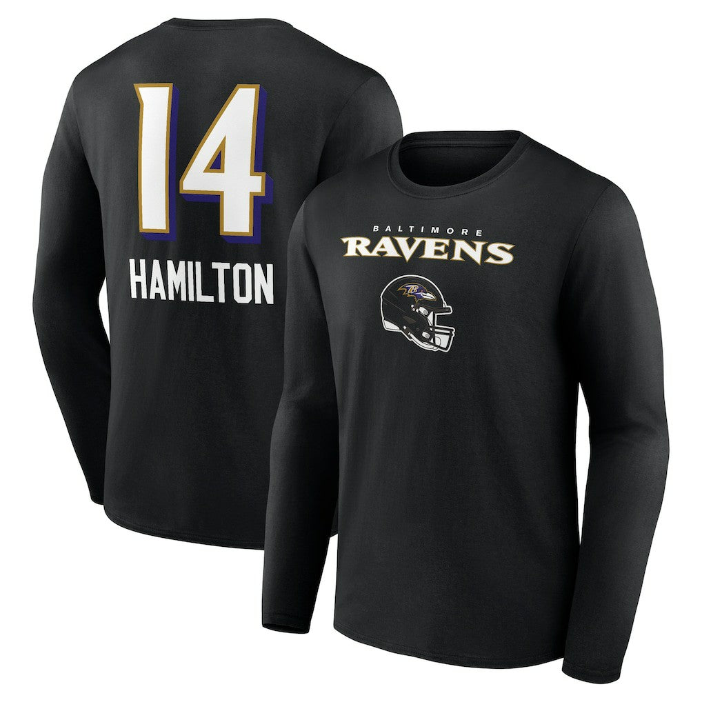 Kyle Hamilton Baltimore Ravens Team Wordmark Player Name & Number Long Sleeve T-Shirt Black