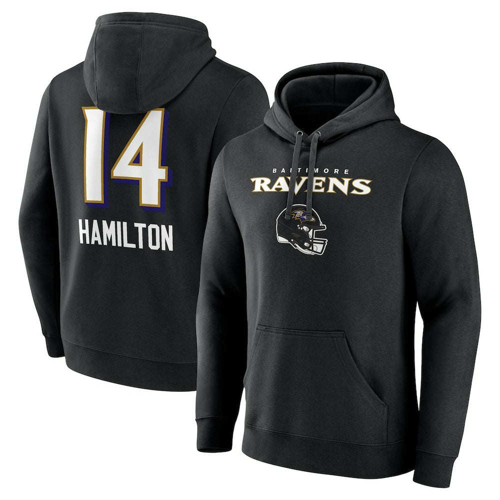 Kyle Hamilton Baltimore Ravens Team Wordmark Player Name & Number Pullover Hoodie Black