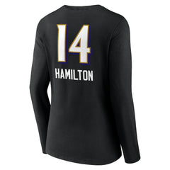 Kyle Hamilton Baltimore Ravens Women's Team Wordmark Player Name & Number Long Sleeve V-Neck T-Shirt Black
