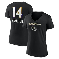 Kyle Hamilton Baltimore Ravens Women's Team Wordmark Player Name & Number V-Neck T-Shirt Black