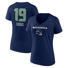 Jake Bobo Seattle Seahawks Women's Team Wordmark Player Name & Number V-Neck T-Shirt College Navy