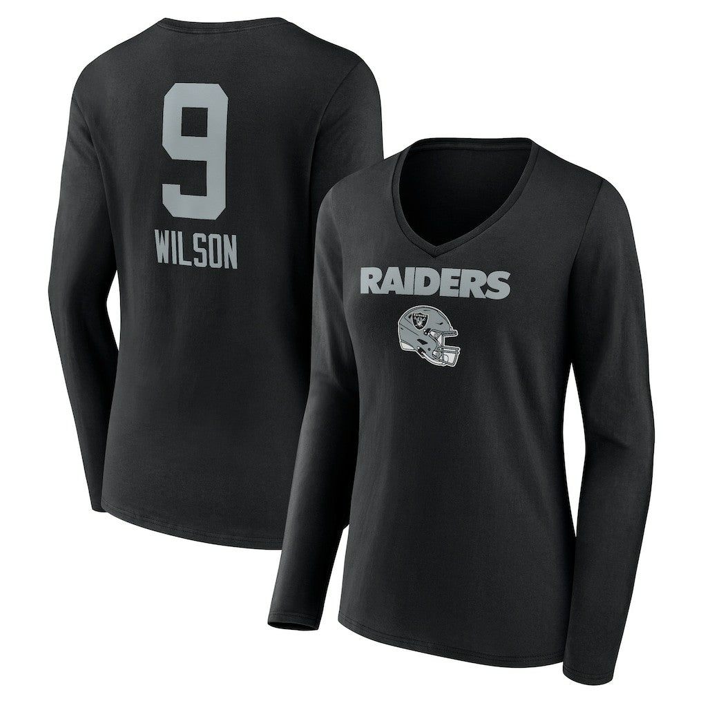 Tyree Wilson Las Vegas Raiders Women's Team Wordmark Player Name & Number Long Sleeve V-Neck T-Shirt Black