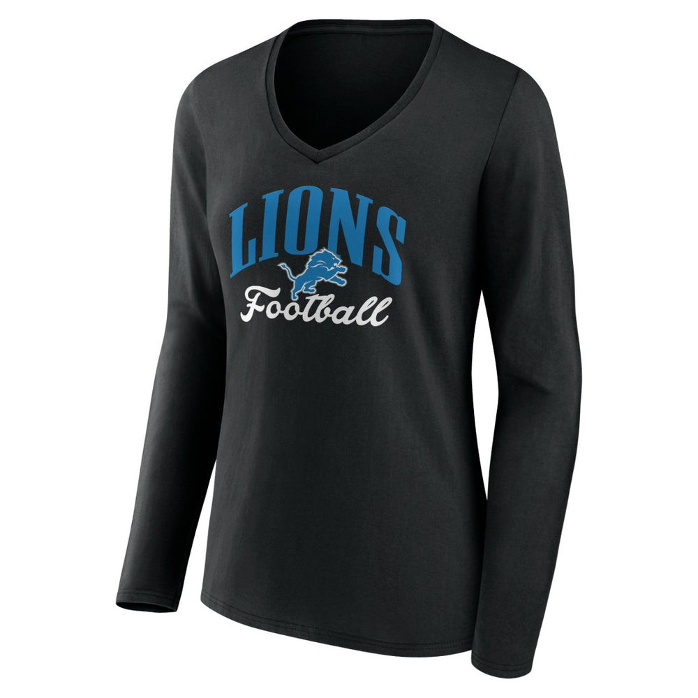 Detroit Lions Women's Victory Script V-Neck Long Sleeve T-Shirt Black