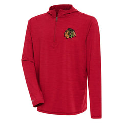 Chicago Blackhawks Antigua Tidy Quarter-Zip Pullover Hoodie - Heather Red - NHL 200939404