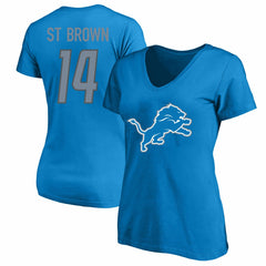 Fanatics Amon-Ra St. Brown Detroit Lions Women's Plus Size Name & Number V-Neck T-Shirt Blue