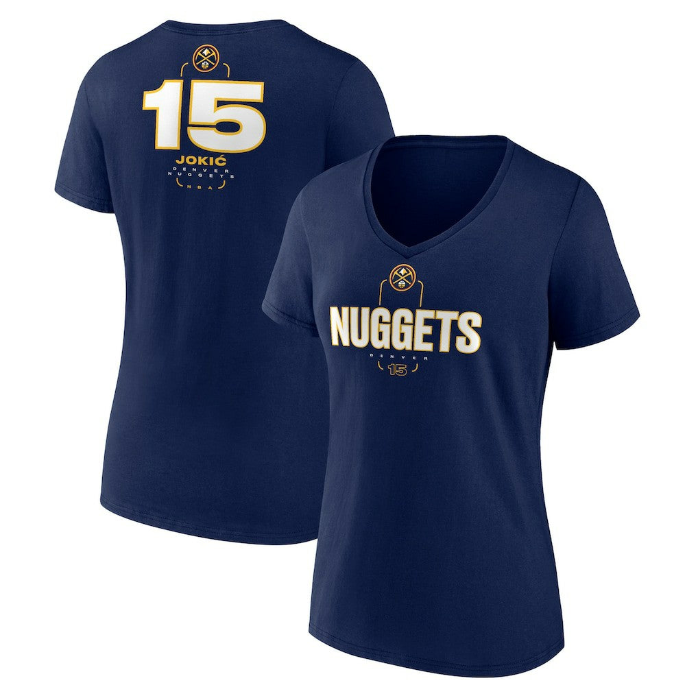 Nikola Jokic Denver Nuggets Women's Behind The Back Name & Number V-Neck T-Shirt Navy