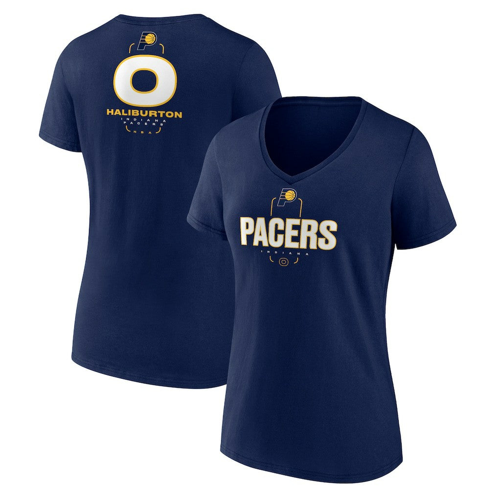 Tyrese Haliburton Indiana Pacers Women's Behind The Back Name & Number V-Neck T-Shirt Navy