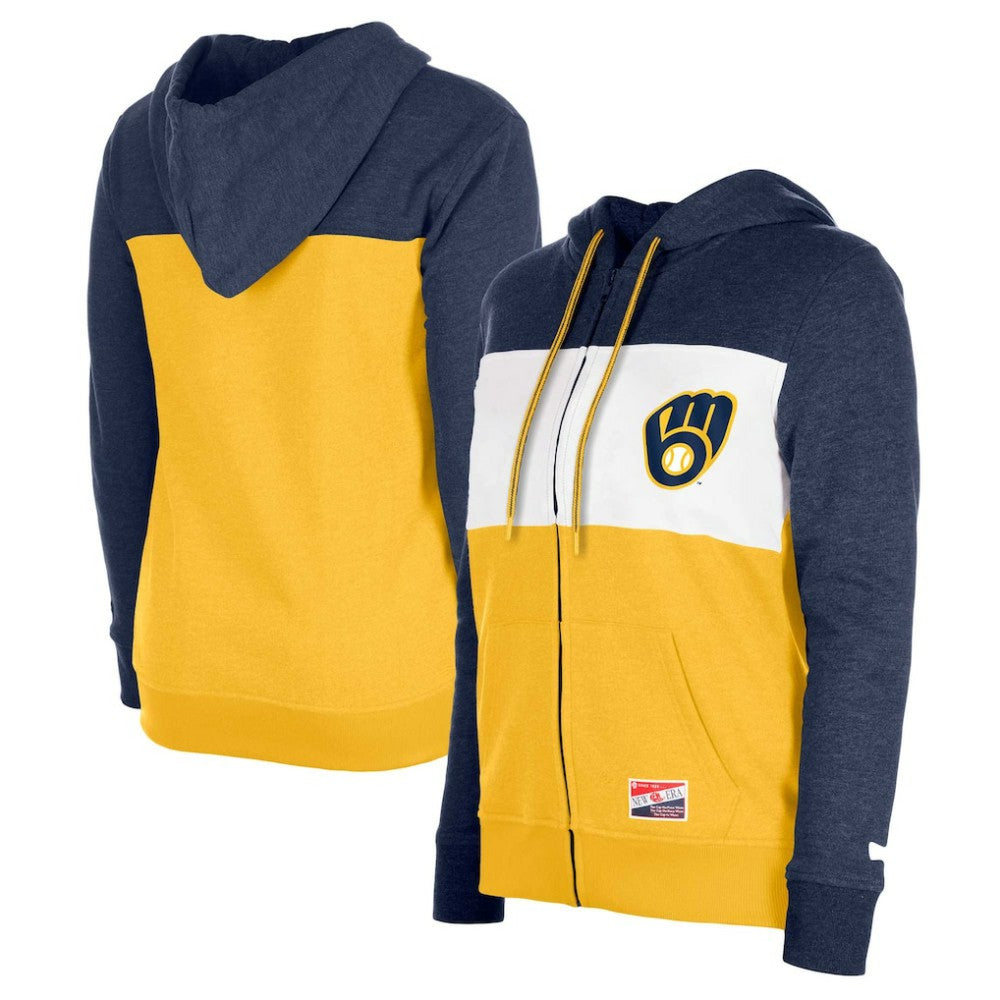Milwaukee Brewers New Era Women's Color Block Full-Zip Hoodie Jacket - Navy - New Era Sale