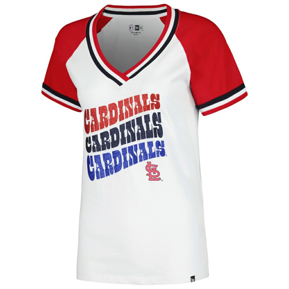 St. Louis Cardinals New Era Women's Jersey Double Binding Raglan V-Neck T-Shirt - White - New Era Lifestyle