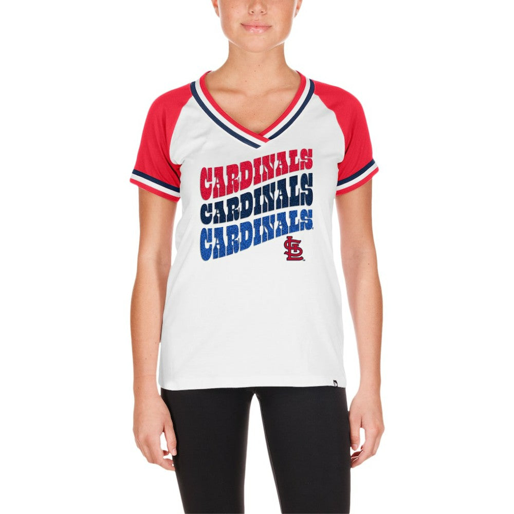 St. Louis Cardinals New Era Women's Jersey Double Binding Raglan V-Neck T-Shirt - White - New Era Lifestyle