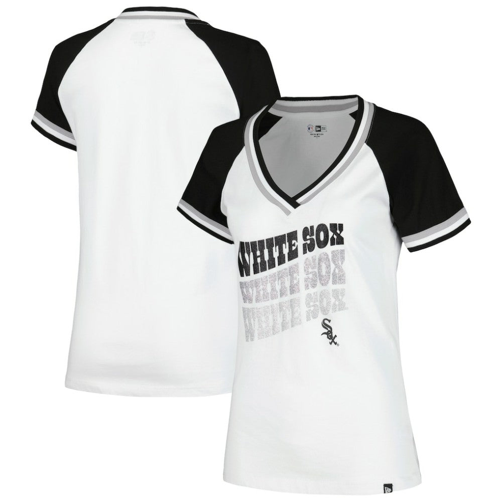 Chicago White Sox New Era Women's Jersey Double Binding Raglan V-Neck T-Shirt - White - New Era Lifestyle