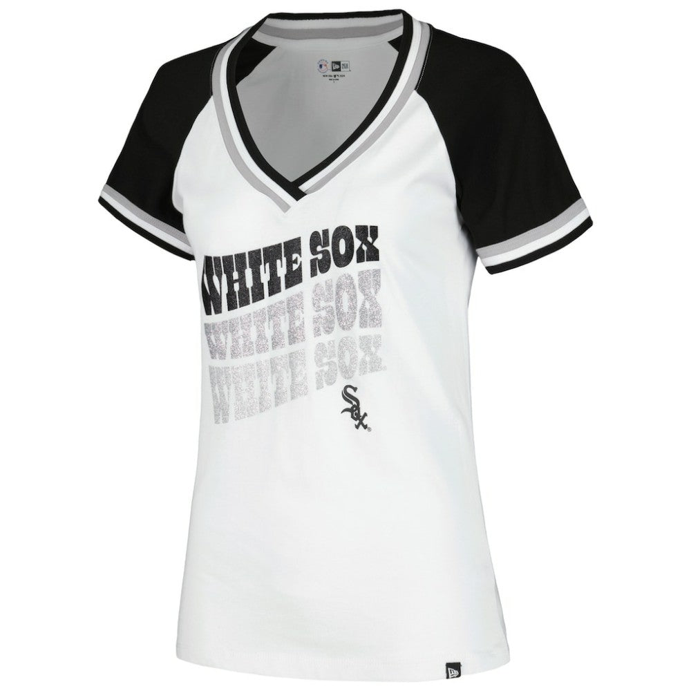 Chicago White Sox New Era Women's Jersey Double Binding Raglan V-Neck T-Shirt - White - New Era Lifestyle