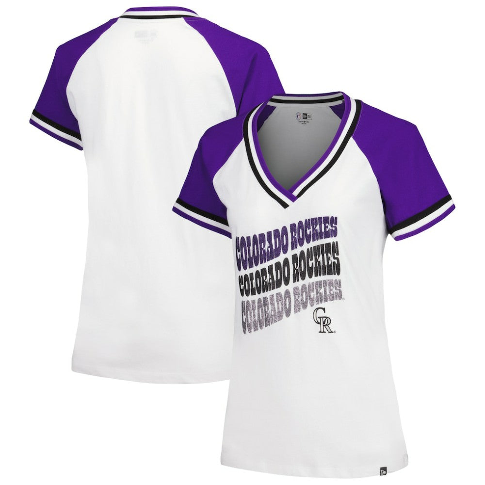 Colorado Rockies New Era Women's Jersey Double Binding Raglan V-Neck T-Shirt - White - New Era on Sale