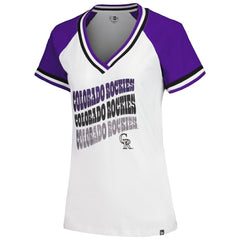 Colorado Rockies New Era Women's Jersey Double Binding Raglan V-Neck T-Shirt - White - New Era on Sale