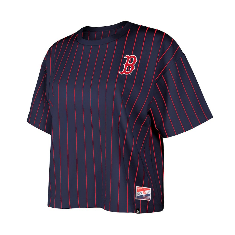 Boston Red Sox New Era Women's Boxy Pinstripe T-Shirt - Navy - New Era Lifestyle