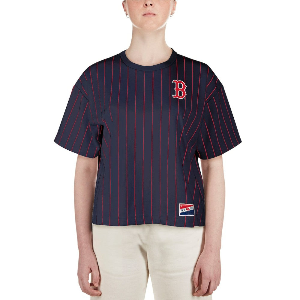 Boston Red Sox New Era Women's Boxy Pinstripe T-Shirt - Navy - New Era Lifestyle