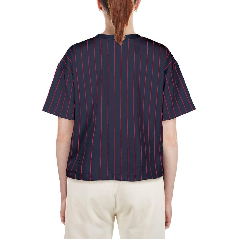 Boston Red Sox New Era Women's Boxy Pinstripe T-Shirt - Navy - New Era Lifestyle