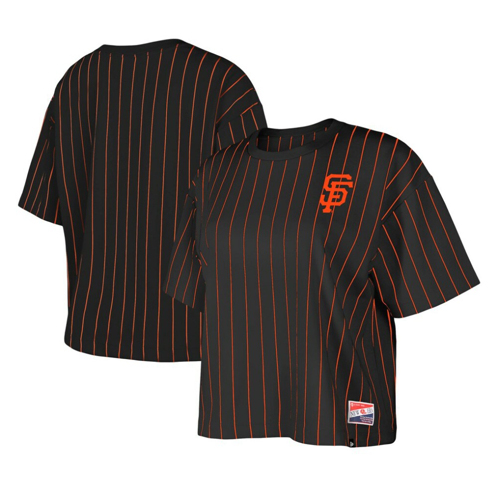 San Francisco Giants New Era Women's Boxy Pinstripe T-Shirt - Black - New Era Sale