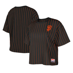 San Francisco Giants New Era Women's Boxy Pinstripe T-Shirt - Black - New Era Sale