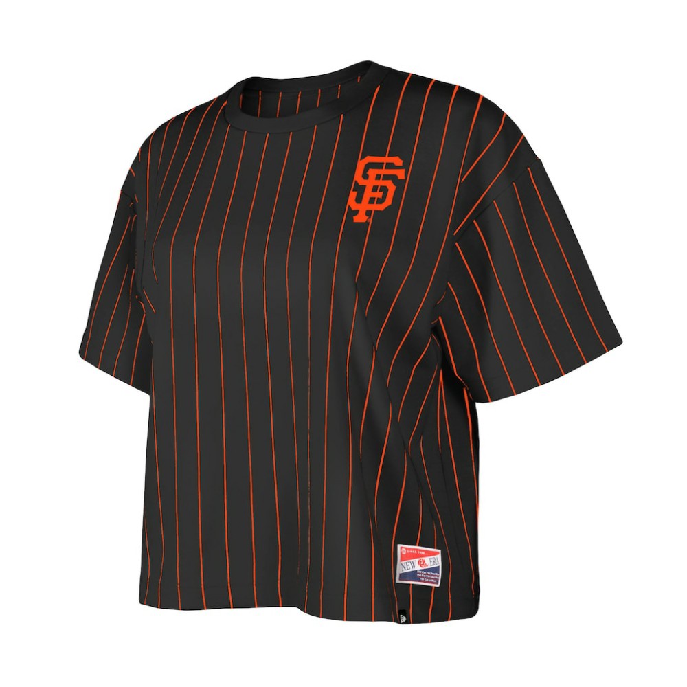 San Francisco Giants New Era Women's Boxy Pinstripe T-Shirt - Black - New Era Sale