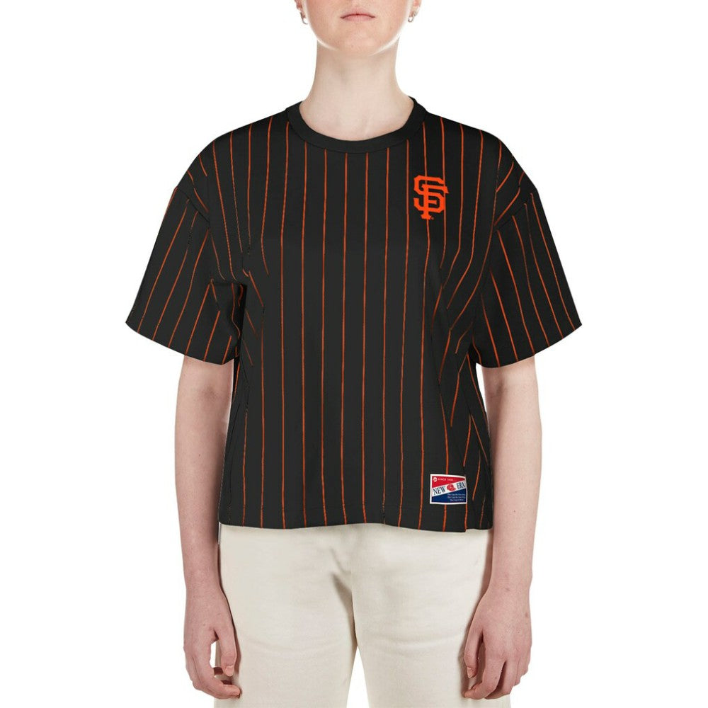 San Francisco Giants New Era Women's Boxy Pinstripe T-Shirt - Black - New Era Sale