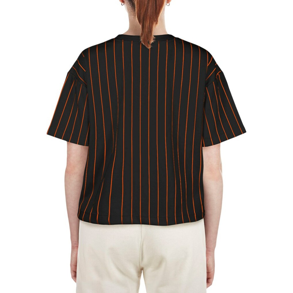 San Francisco Giants New Era Women's Boxy Pinstripe T-Shirt - Black - New Era Sale