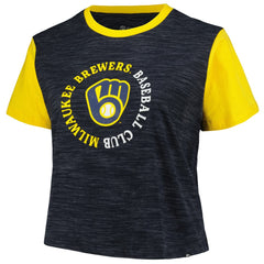 Milwaukee Brewers New Era Women's Plus Size Crossover Back Cropped T-Shirt - Navy - New Era Lifestyle