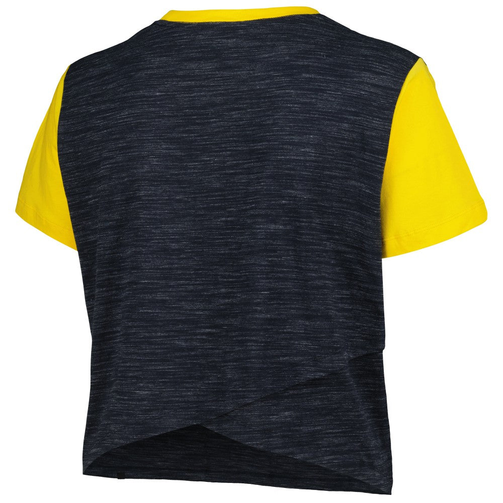 Milwaukee Brewers New Era Women's Plus Size Crossover Back Cropped T-Shirt - Navy - New Era Lifestyle