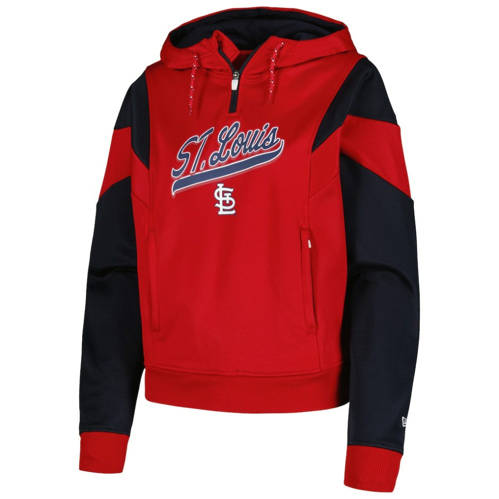 St. Louis Cardinals New Era Women's Color Block Fleece Quarter-Zip Hoodie - Red - New Era Online