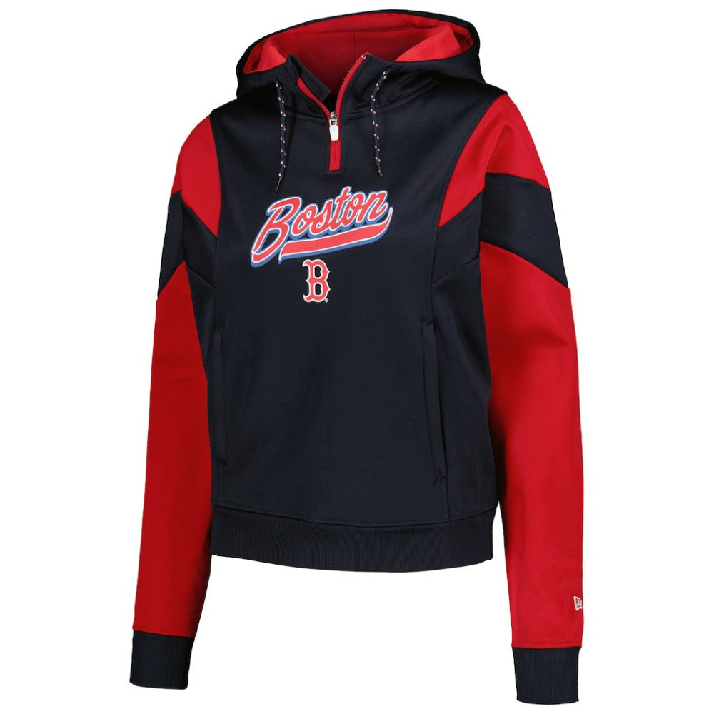 Boston Red Sox New Era Women's Color Block Fleece Quarter-Zip Hoodie - Navy - New Era on Sale