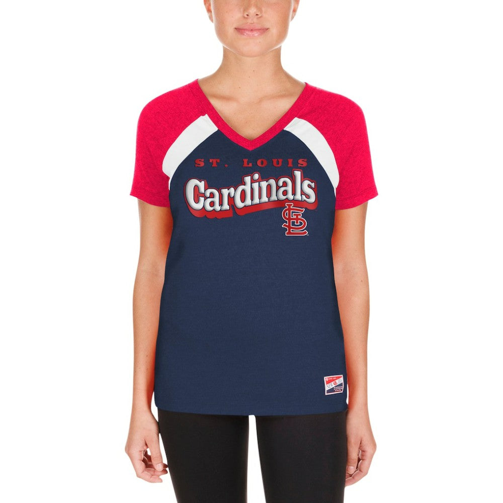 St. Louis Cardinals New Era Women's Heathered Raglan V-Neck T-Shirt - Navy - New Era Discount