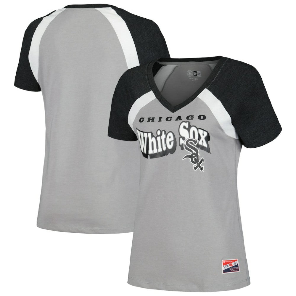 Chicago White Sox New Era Women's Heathered Raglan V-Neck T-Shirt - Gray - New Era Discount