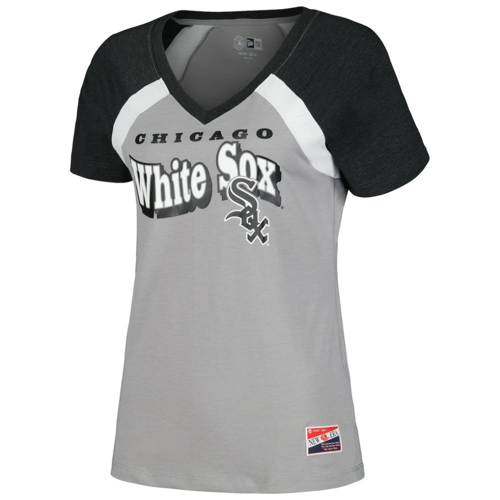 Chicago White Sox New Era Women's Heathered Raglan V-Neck T-Shirt - Gray - New Era Discount