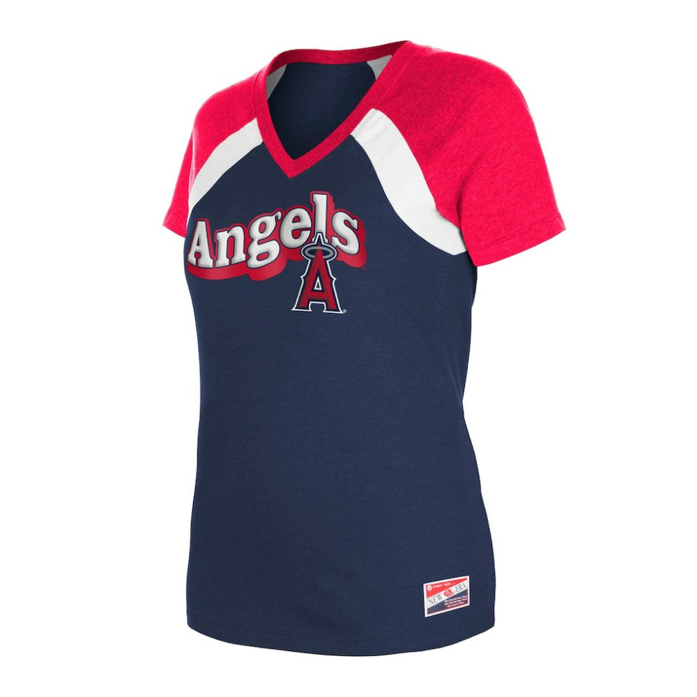 Los Angeles Angels New Era Women's Heathered Raglan V-Neck T-Shirt - Navy - New Era Sale