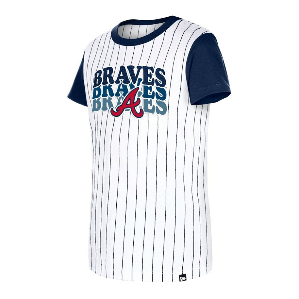 Atlanta Braves New Era Girls Youth Pinstripe T-Shirt - White - New Era on Sale