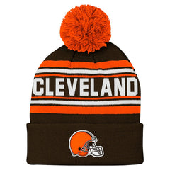Cleveland Browns Youth Jacquard Cuffed Knit Hat with Pom Brown