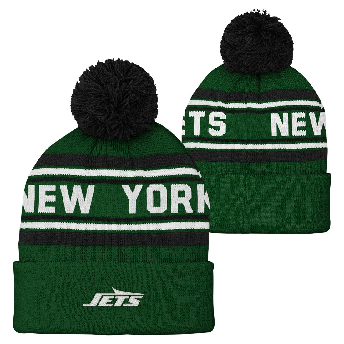 New York Jets Youth Jacquard Cuffed Knit Hat with Pom Green