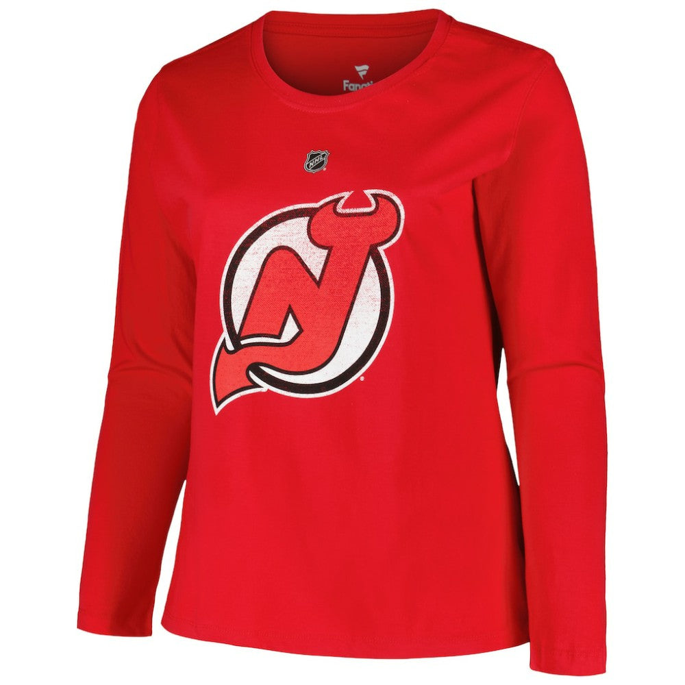 New Jersey Devils Profile Women's Plus Size Distressed Printed Name & Number Long Sleeve T-Shirt - Red - NHL 200960831