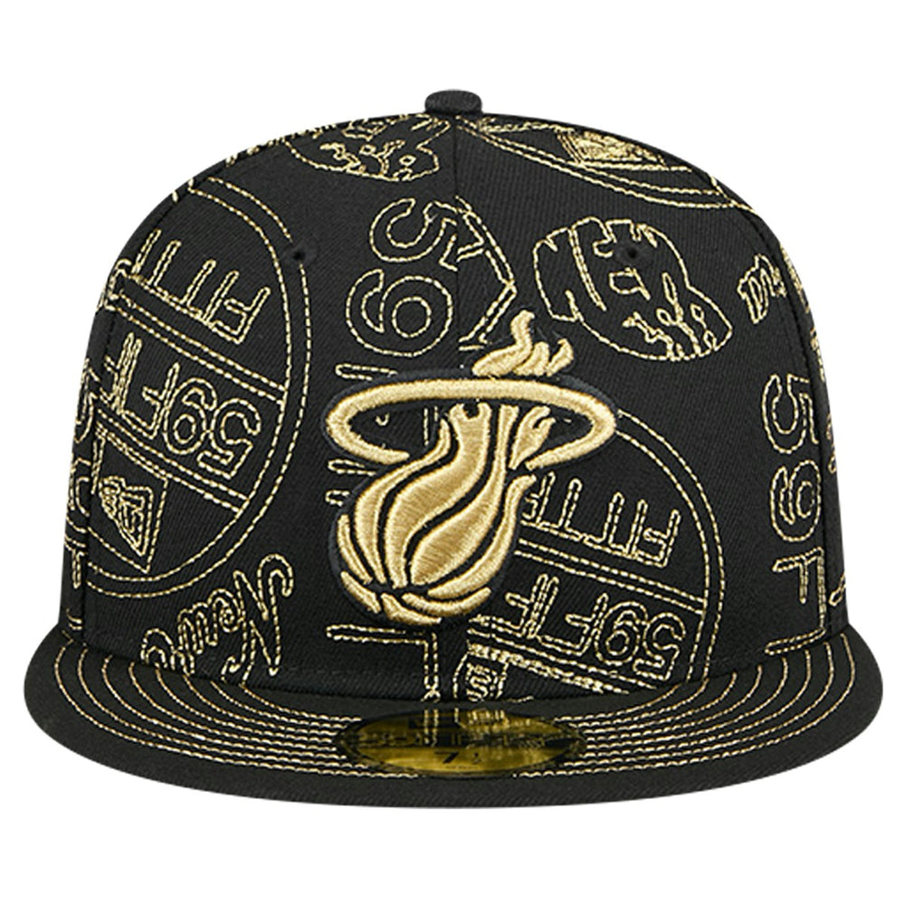 Miami Heat 59FIFTY Day Allover Print Stencil Fitted Hat Black | New Era for sale