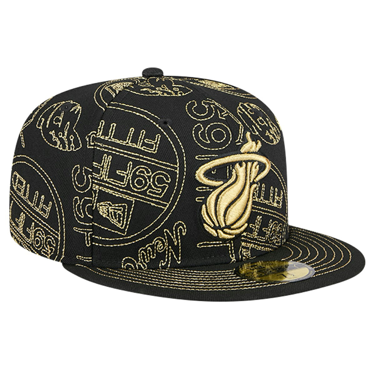 Miami Heat 59FIFTY Day Allover Print Stencil Fitted Hat Black | New Era for sale