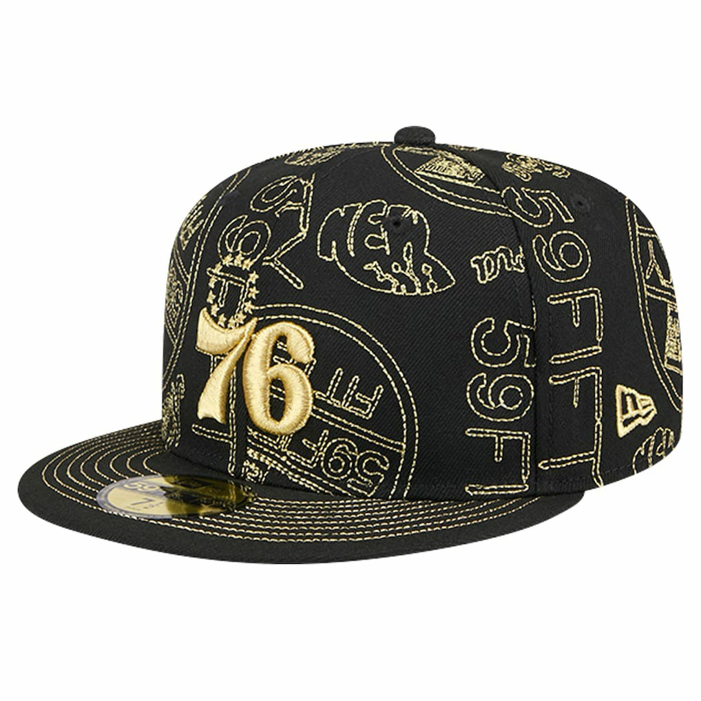 Philadelphia 76ers 59FIFTY Day Allover Print Stencil Fitted Hat Black | New Era US