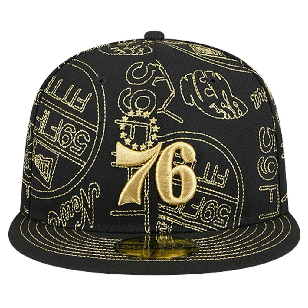 Philadelphia 76ers 59FIFTY Day Allover Print Stencil Fitted Hat Black | New Era US