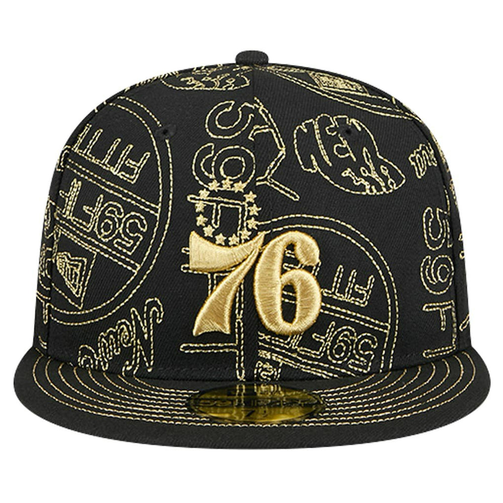 Philadelphia 76ers 59FIFTY Day Allover Print Stencil Fitted Hat Black | New Era US